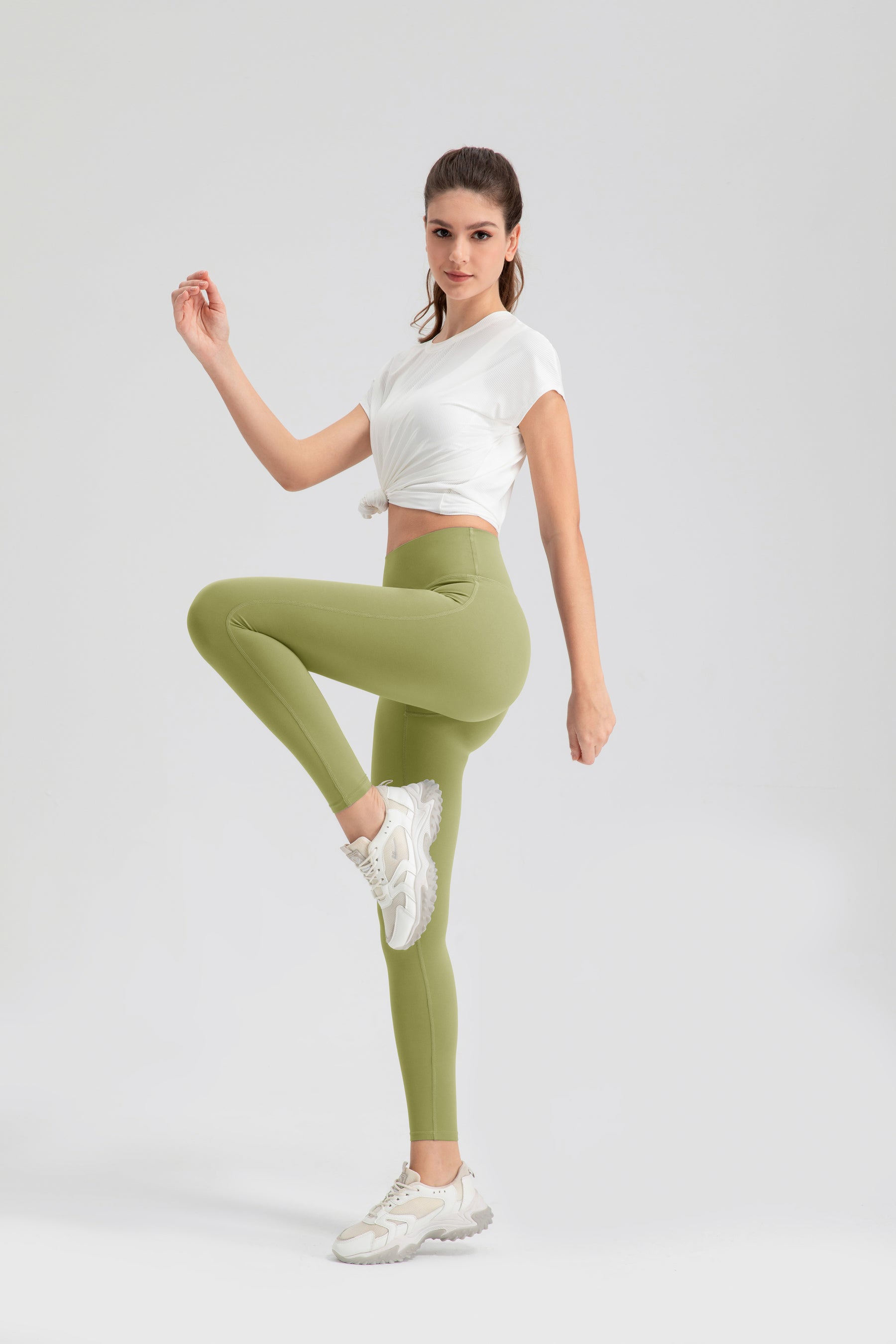 ArtFlowPlan High Waist Peach Hip Olive Green Leggings