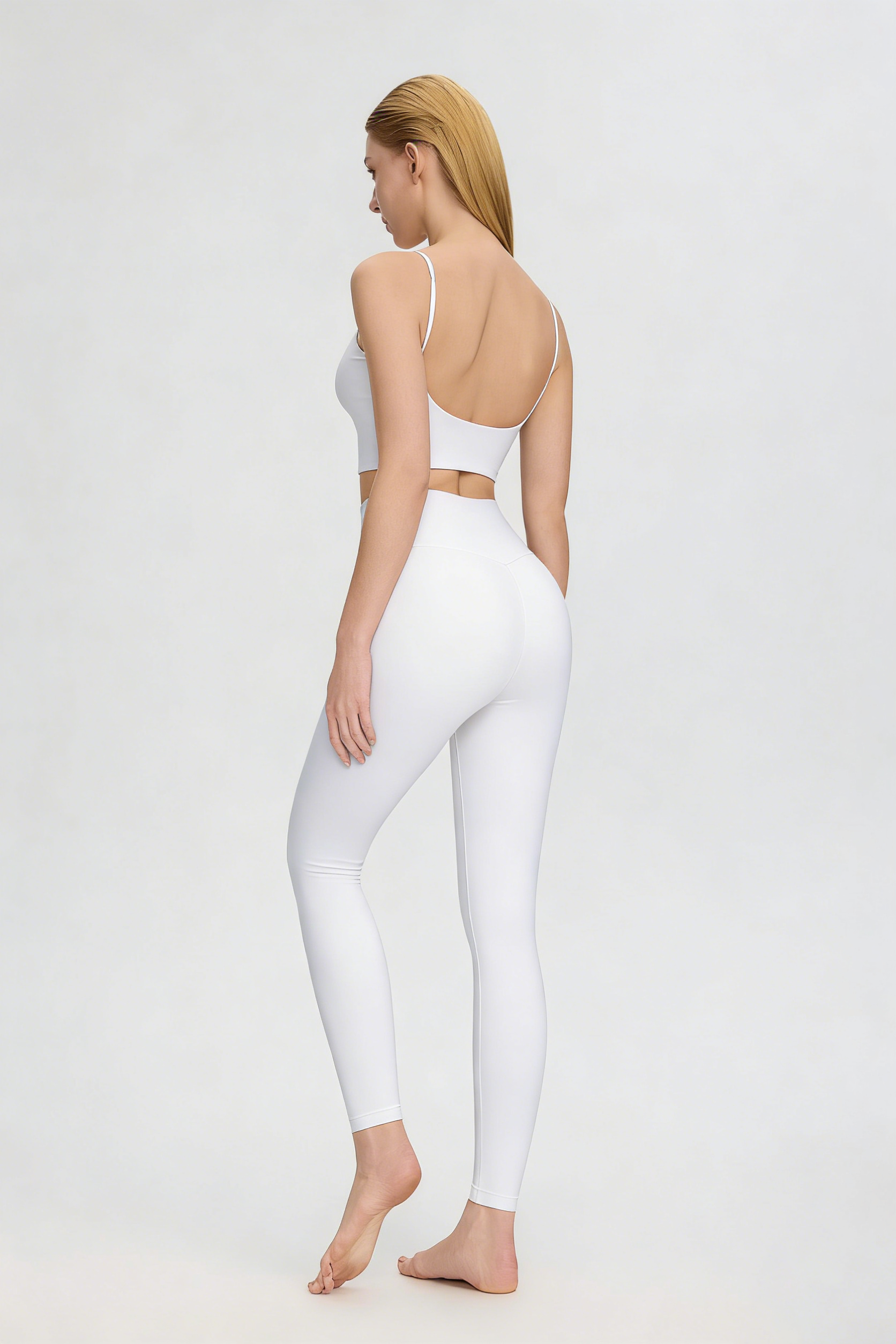 ArtFlowPlan High Waist Peach Hip White Leggings