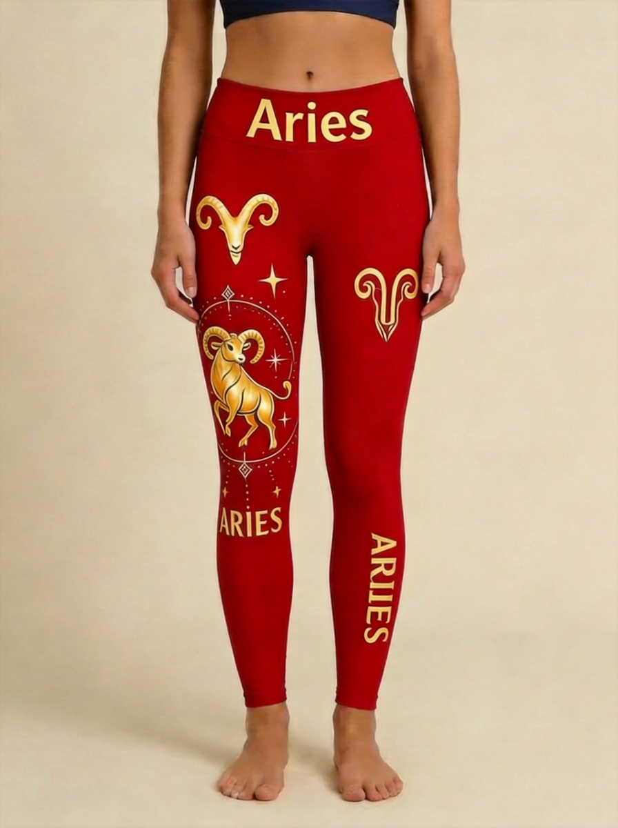 ArtFlowPlan Star Sign Aries Graphic Print Yoga Leggings